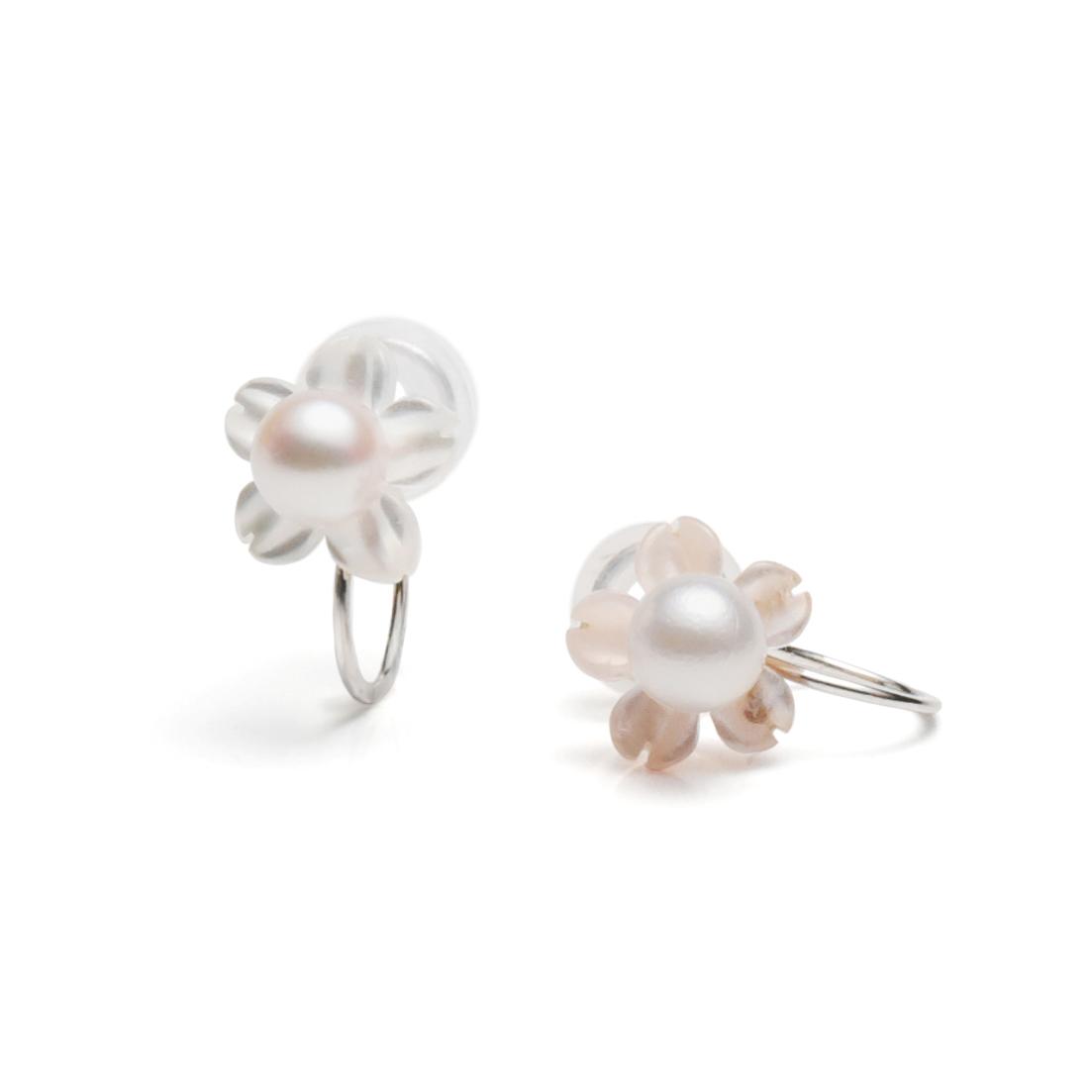 K10WGあこやベビーパール×シェル 桜イヤーカフ セット