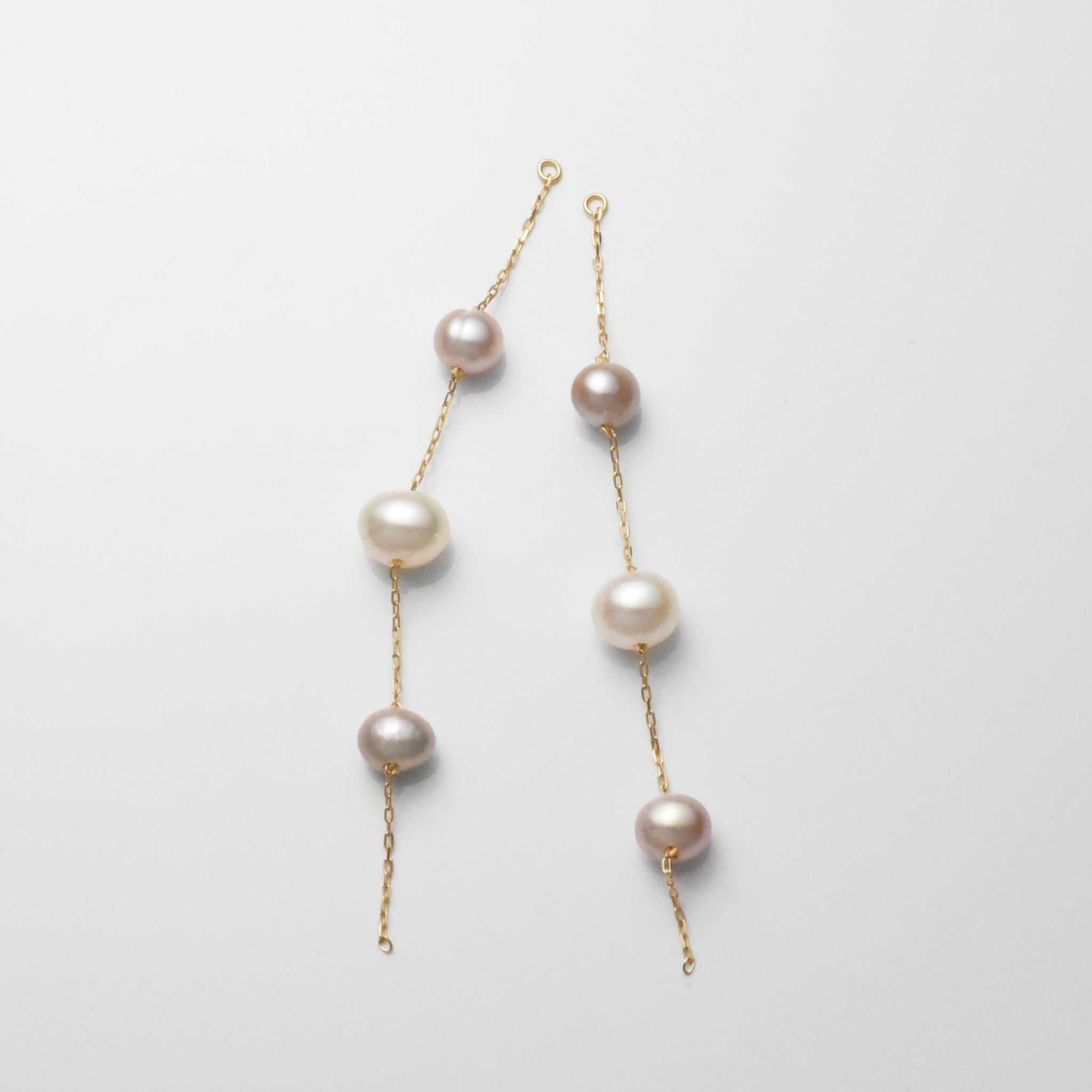 K10YG淡水パール ピンク×ホワイト ピアスチャーム