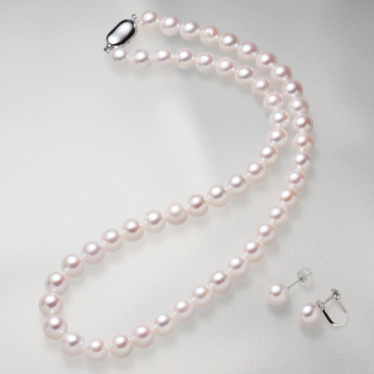 【選べるピアスかイヤリング】あこや真珠7.5‐8mmネックレスセット ピンク系・片穴