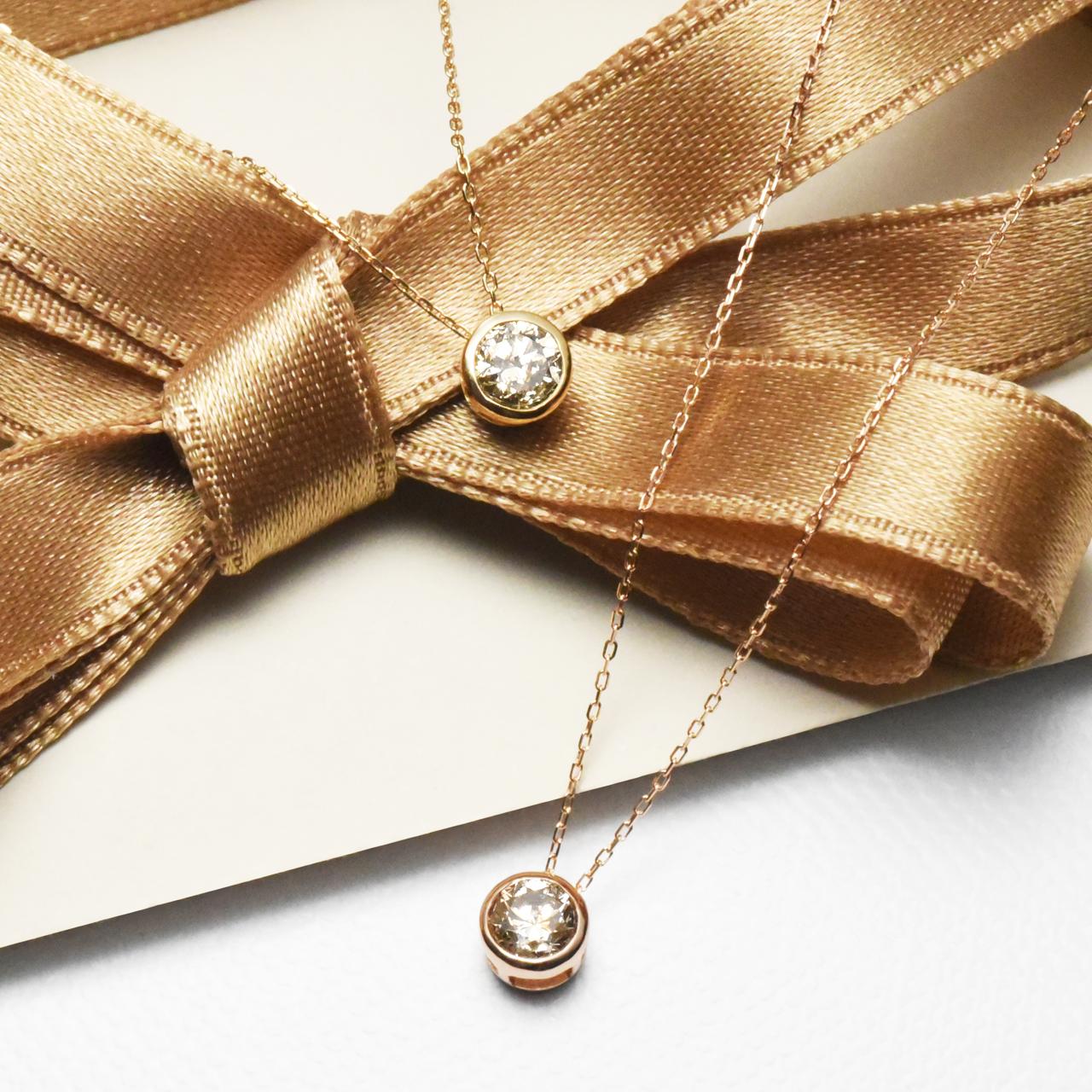 【選べるカラー】ブラウンダイヤ0.4ct覆輪留めペンダント