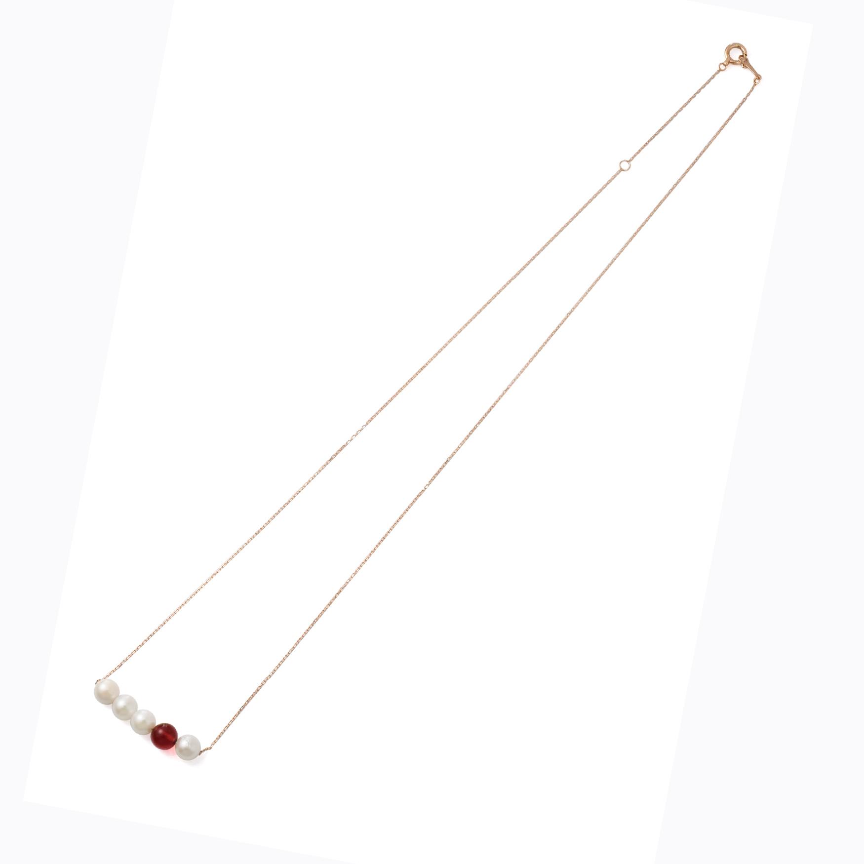 K18PGあこや真珠×アンバー5-5.5mm サンク・バーデザインペンダント（レッド） | 2枚目