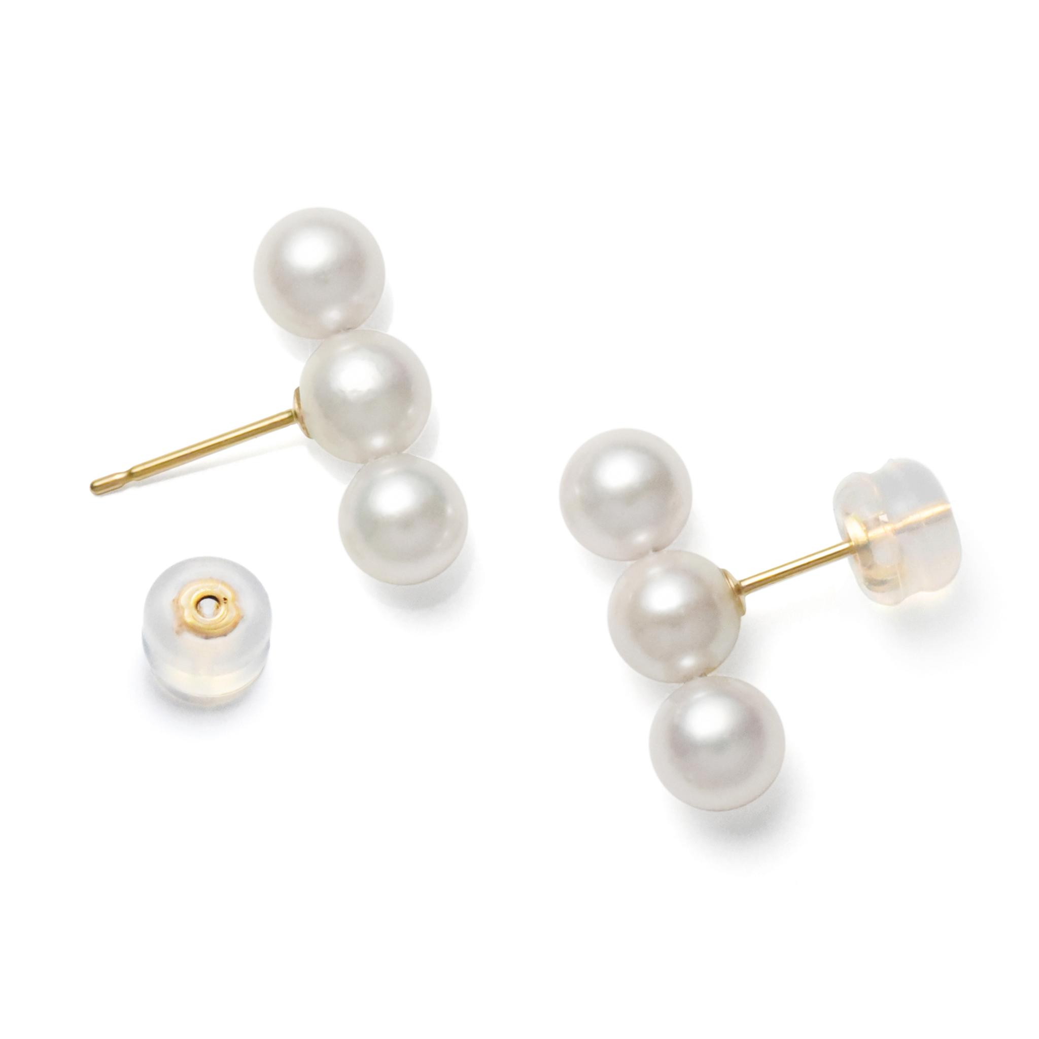 K18YGあこや真珠5-5.5mmトリプルバーピアス | 2枚目