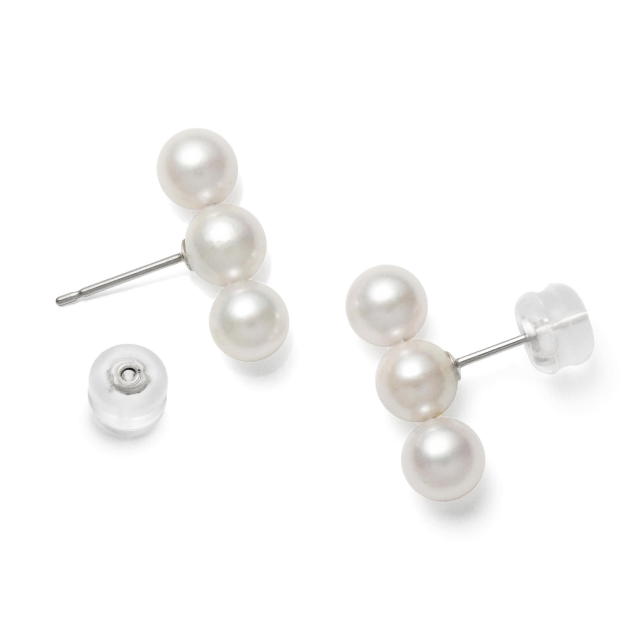 Pt900あこや真珠5-5.5mmトリプルバーピアス | 2枚目