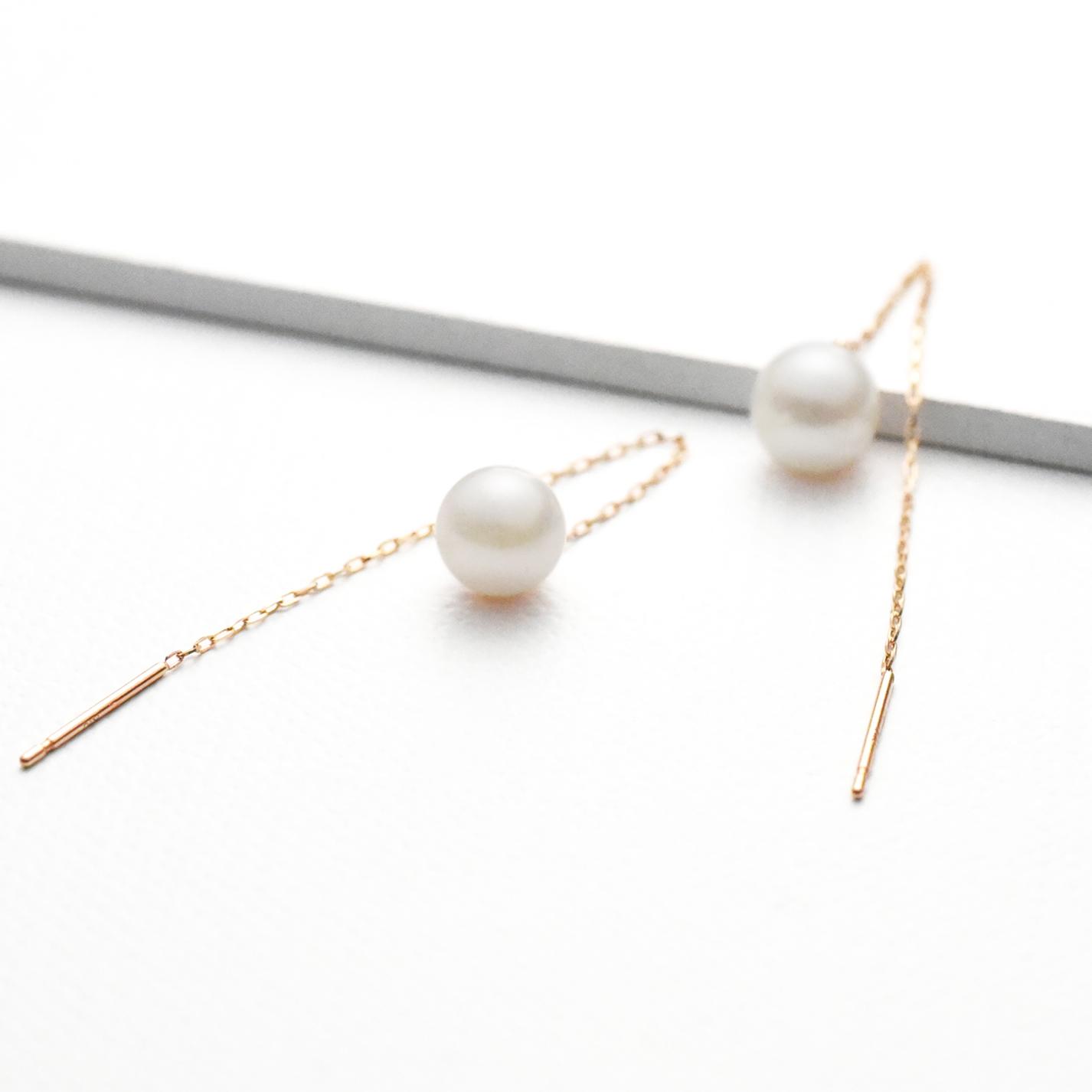 K10PGあこや真珠6.5mm チェーンピアス Glory 2inch | 2枚目