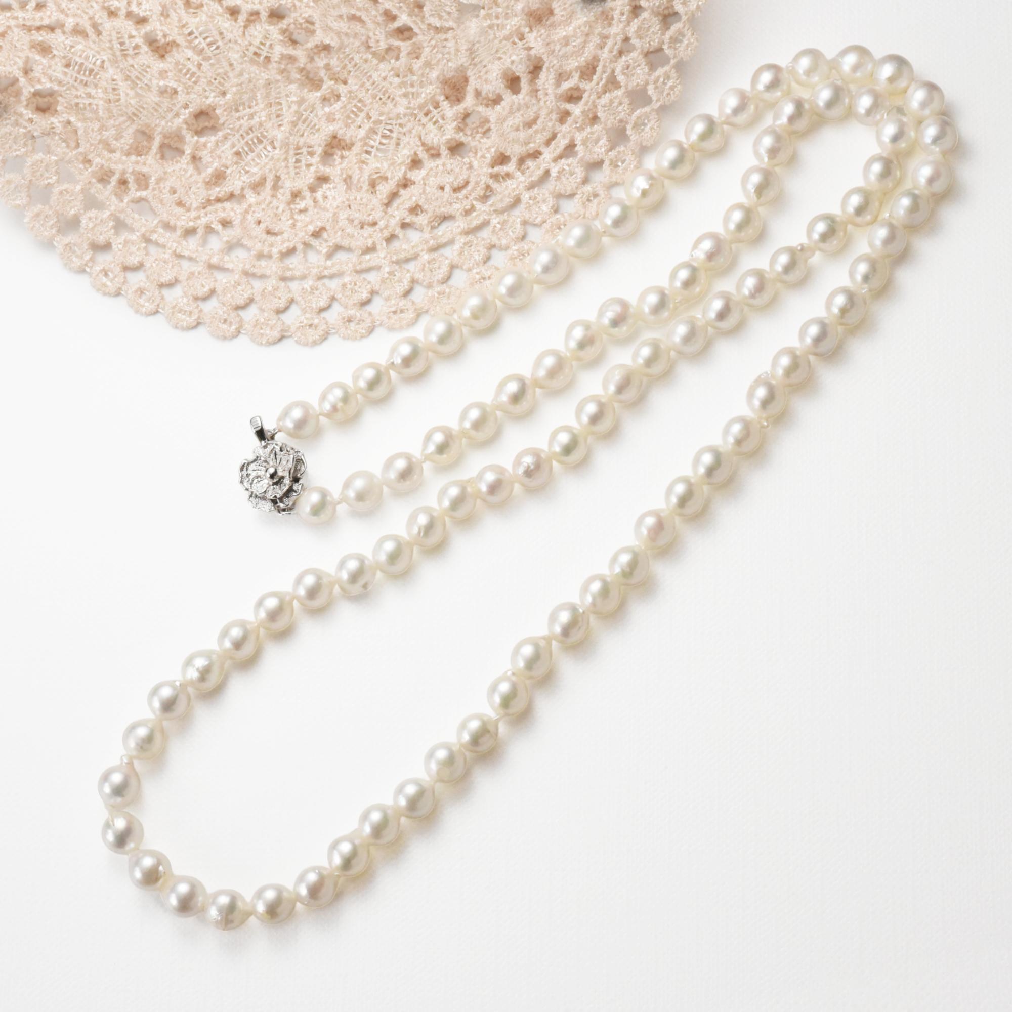 ナチュラルホワイト あこや真珠7.5-8mmバロックシェイプ ロングネックレス 80cm1枚目の画像