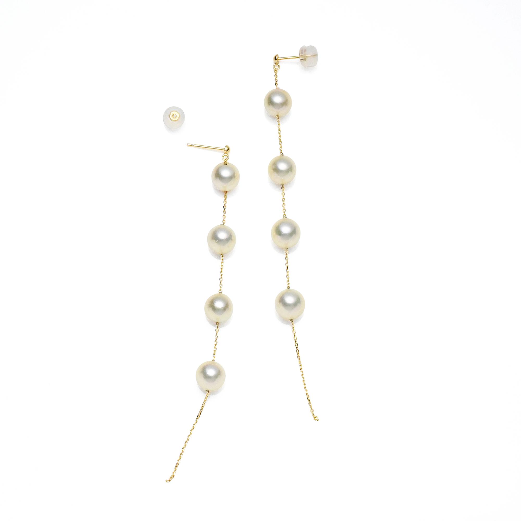 K18YGあこや真珠7-7.5mm 8pcs イエローベース ステーションピアス スタッドタイプ1枚目の画像