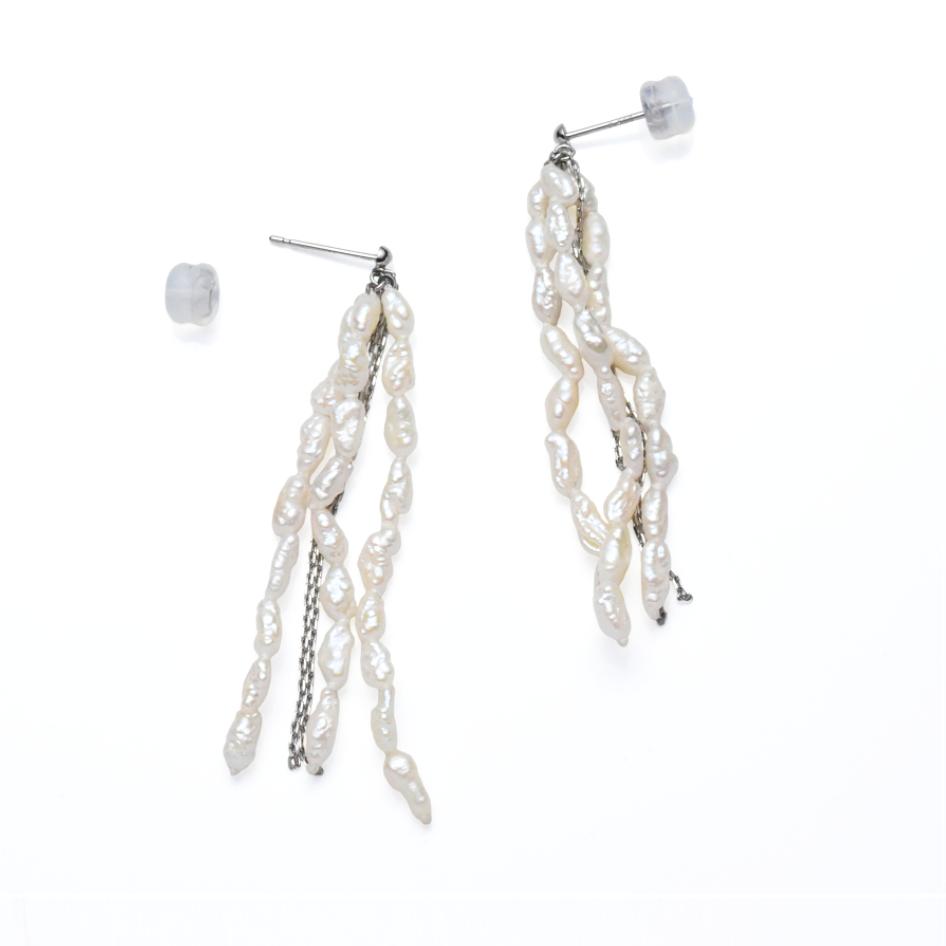 淡水ライスパール×プラチナチェーン フリンジピアス | 2枚目