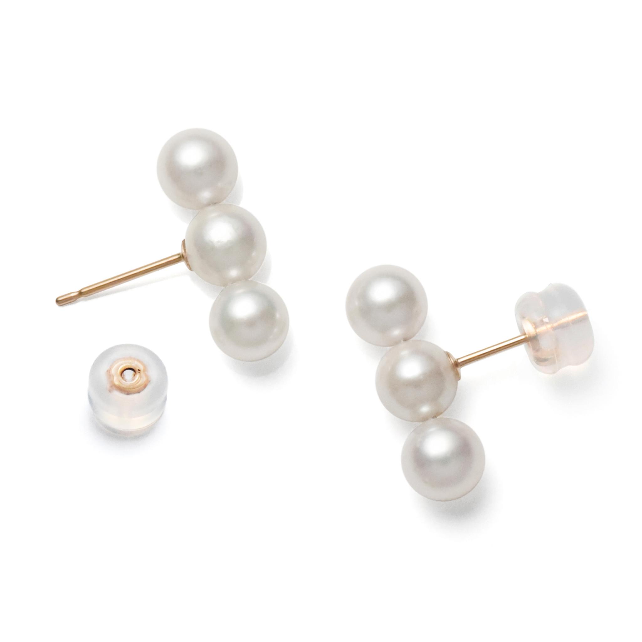 K18PGあこや真珠5-5.5mmトリプルバーピアス1枚目の画像