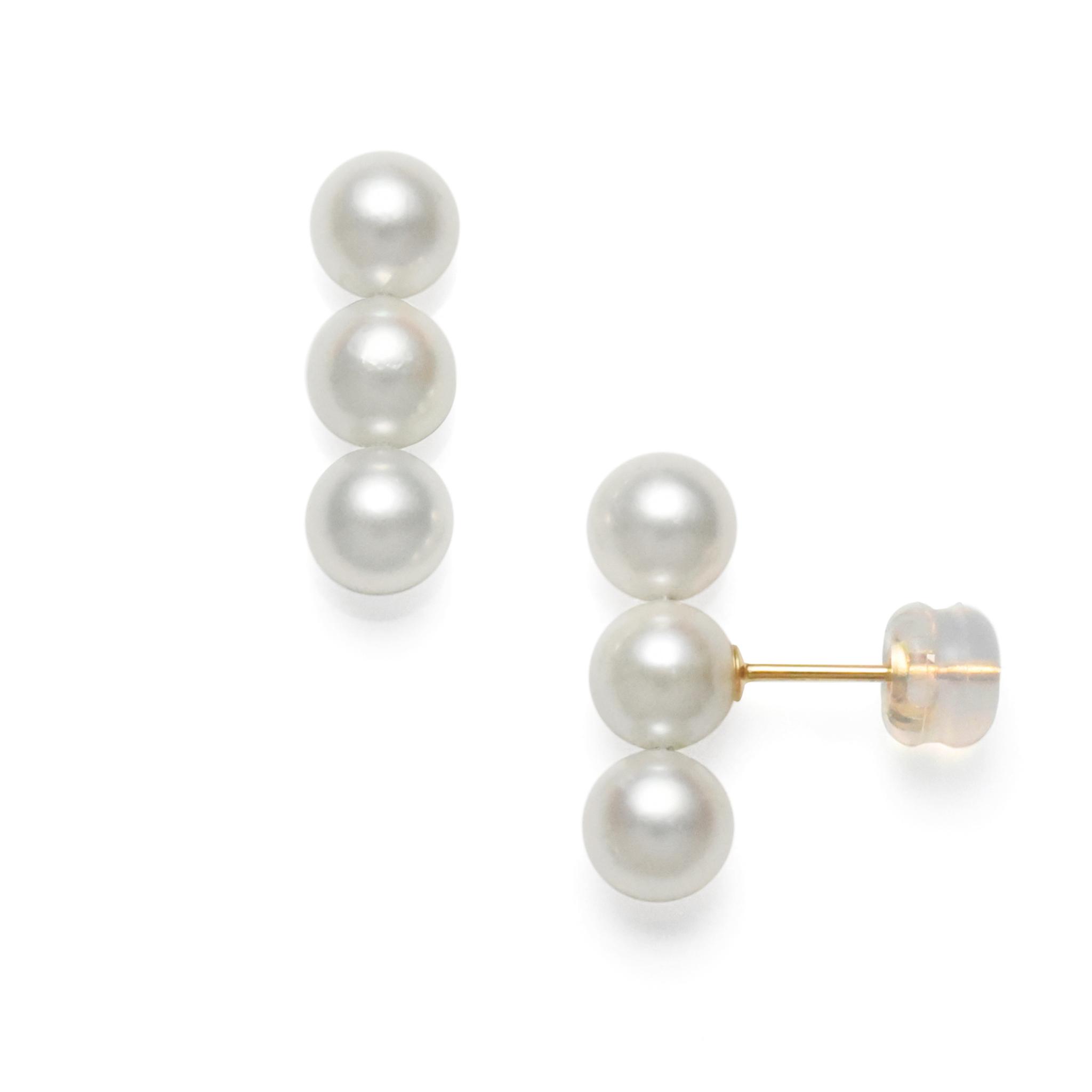 K18YGあこや真珠5-5.5mmトリプルバーピアス1枚目の画像