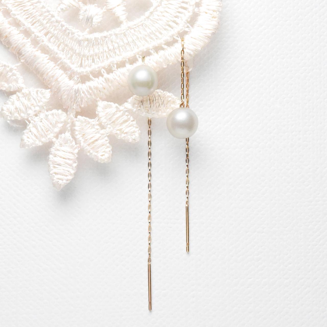 K10PGあこや真珠6.5mm チェーンピアス Glory 2inch1枚目の画像