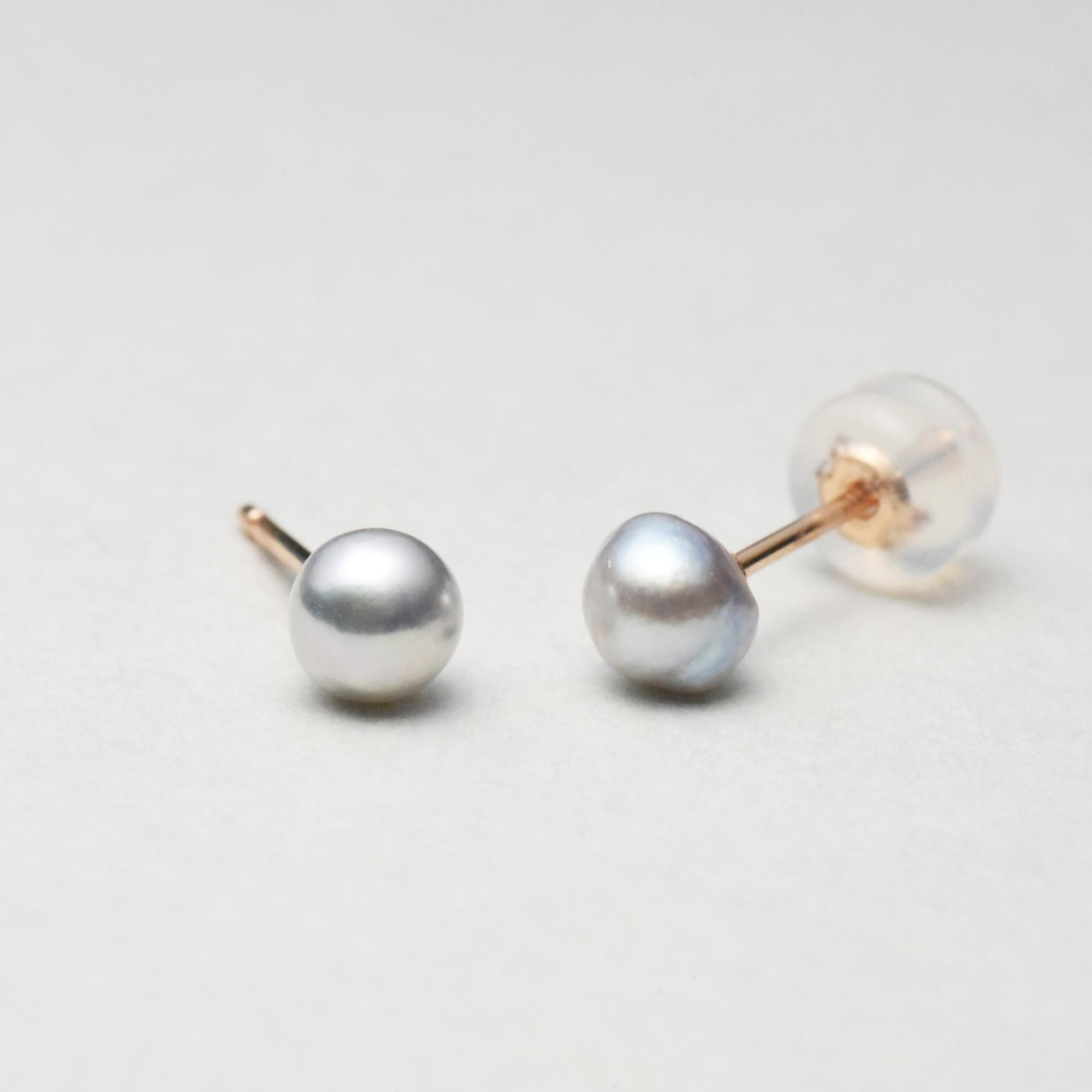 K18PGナチュラルブルーバロックアコヤベビーパール4.5‾5mmピアス1枚目の画像
