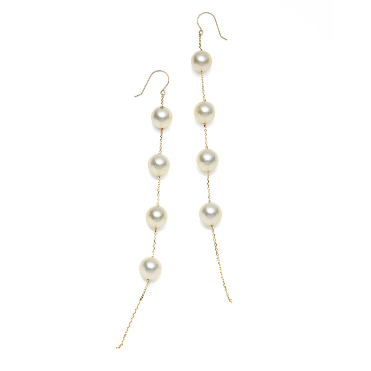 K18YGあこや真珠7-7.5mm 8pcs イエローベース ステーションピアス フックタイプ1枚目の画像