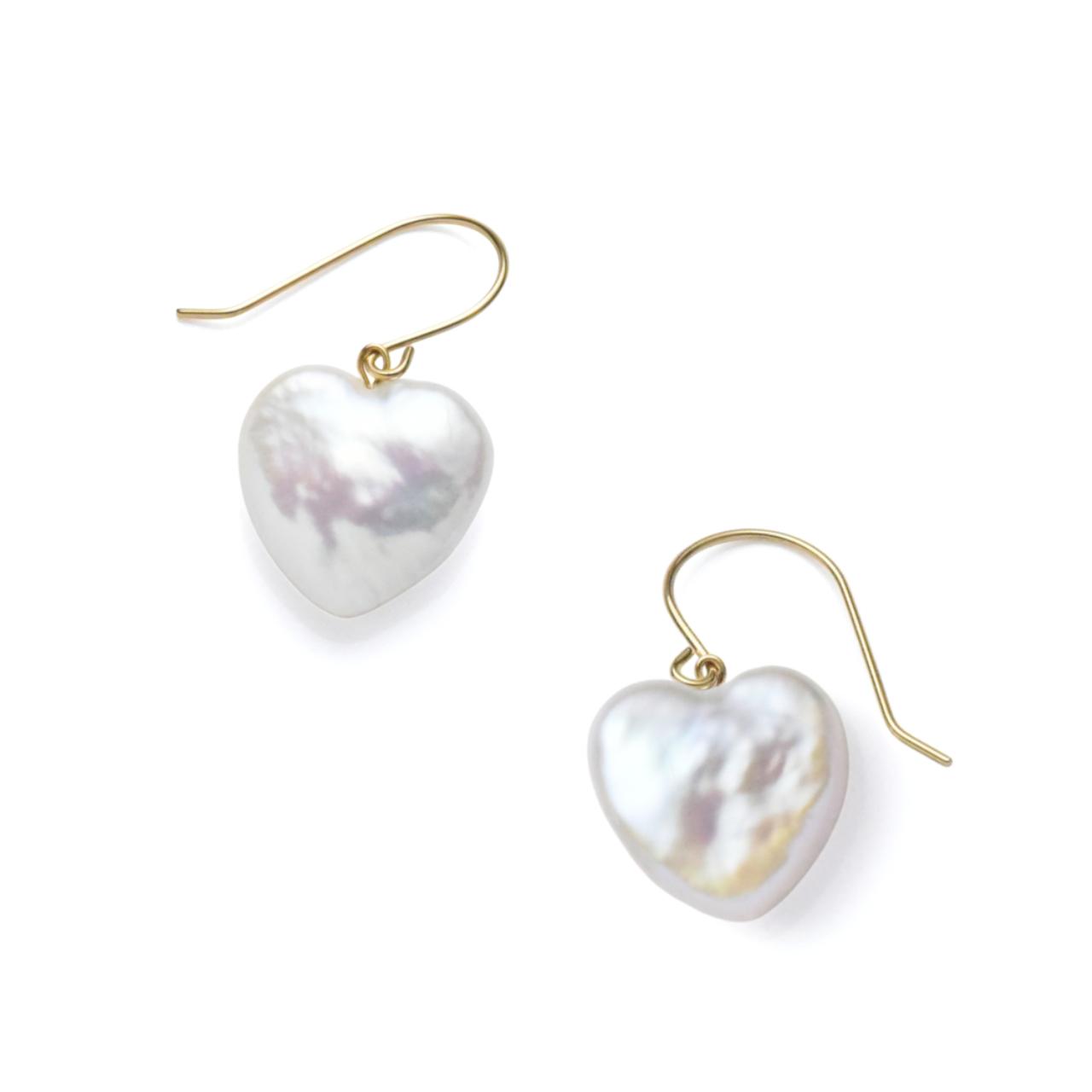 K18YG淡水ハートシェイプパール 10mm フックピアス1枚目の画像
